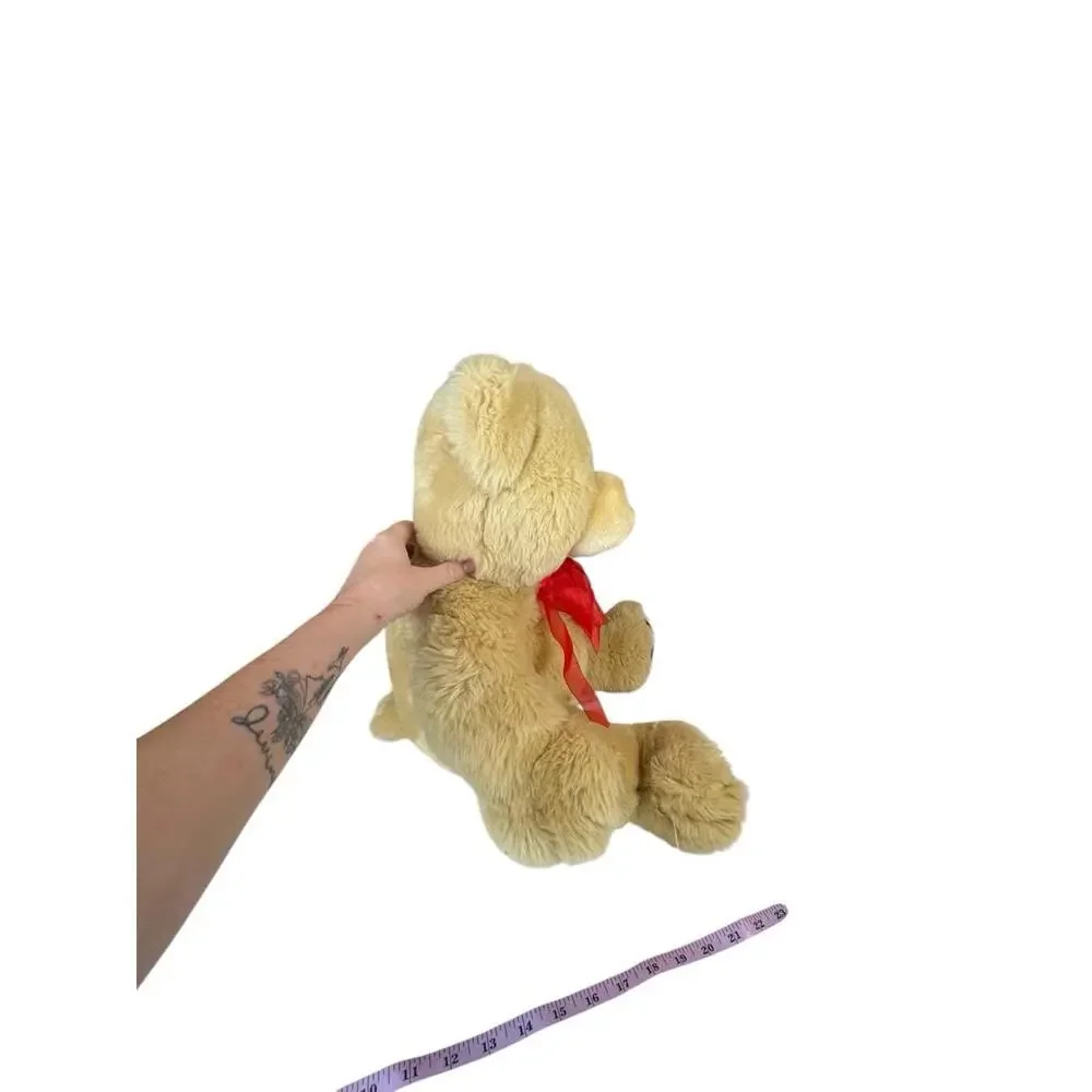 Large Tan Plush Teddy Bear w/ Red Bow ~ 28” Soft‎ Stuffed Animal Toy